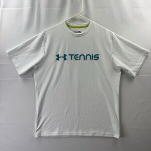 Mens White Regular 90s VTG Medium Under Armour Heat Gear S/S Tennis Logo TShirt